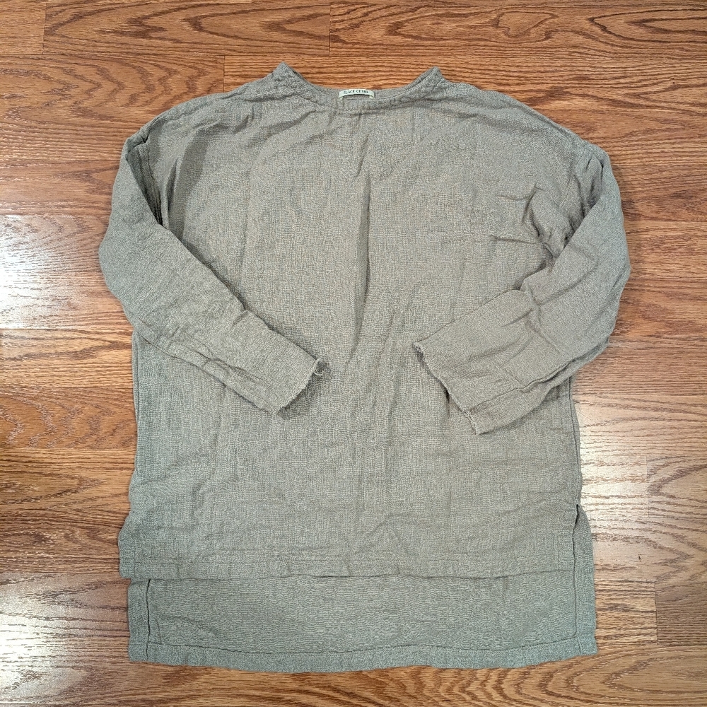 Black Crane gray cotton linen tunic shirt, sz S